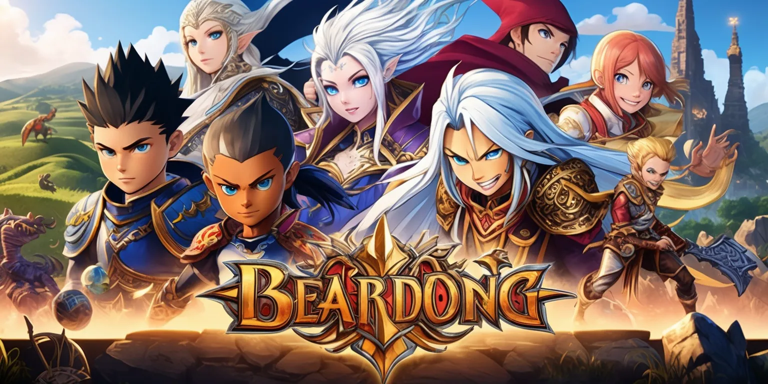 A vibrant anime-style illustration of a role-playing game scene, set in a fantastical world with rolling hills and towering spires, featuring a diverse group of characters with unique facial features, skin colors, and attributes, such as a brave warrior with short spiky hair and piercing blue eyes, a wise mage with long flowing white hair and intricate tattoos, and a stealthy rogue with agile physique and mischievous grin, all dressed in intricately designed costumes with metallic accents and colorful fabrics, surrounded by magical creatures, ancient ruins, and mystical artifacts, with a stylized font displaying the game's logo and title in bold, golden letters, and a soft, warm lighting effect that enhances the sense of adventure and wonder, blending traditional and digital media elements to create a stunning visual experience.